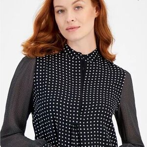 Anne Klein Black and White Dotted Blouse